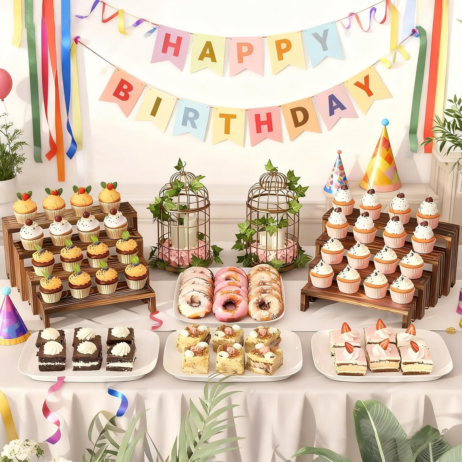 2 Tier Wooden Cupcake Stand Se - Display Risers Set avaliação e preço